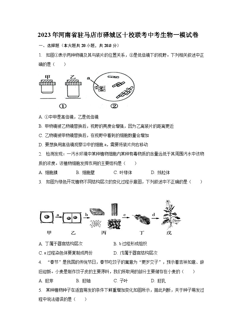 2023年河南省驻马店市驿城区十校联考中考生物一模试卷（含解析）01