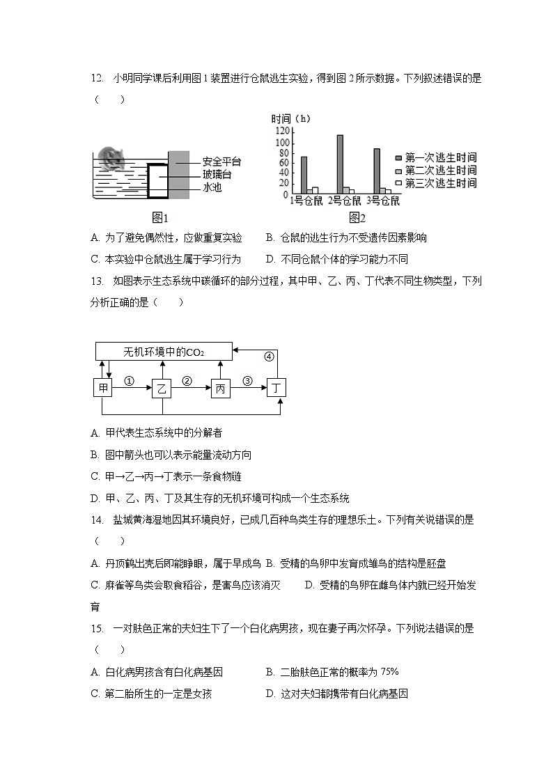 2023年江苏省盐城市滨海县中考生物模拟试卷（含解析）03