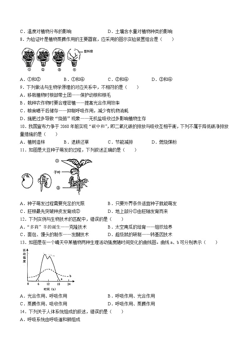 2022年江苏省镇江市丹阳市中考一模生物试题(含答案)02