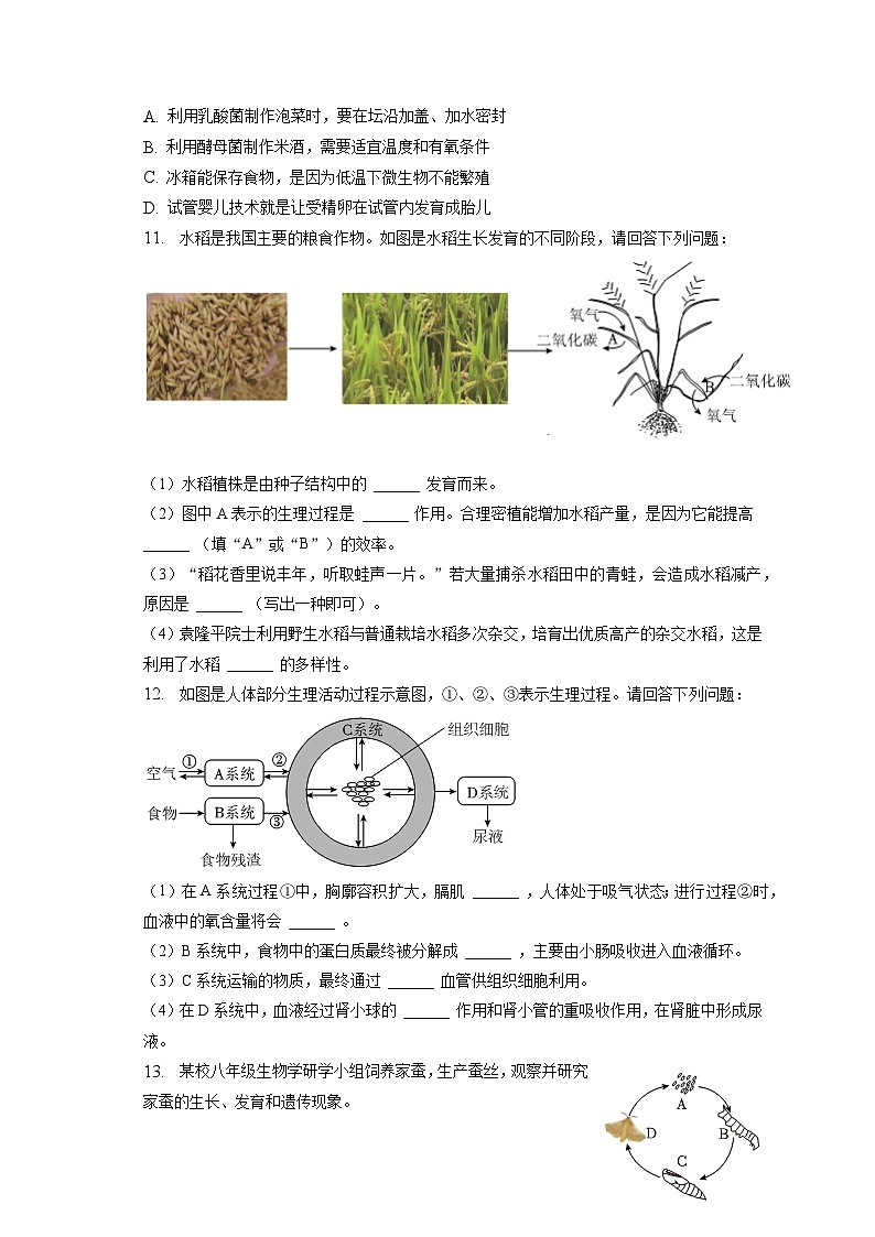 2023年安徽省亳州市利辛县中考生物模拟试卷（含答案解析）第3页