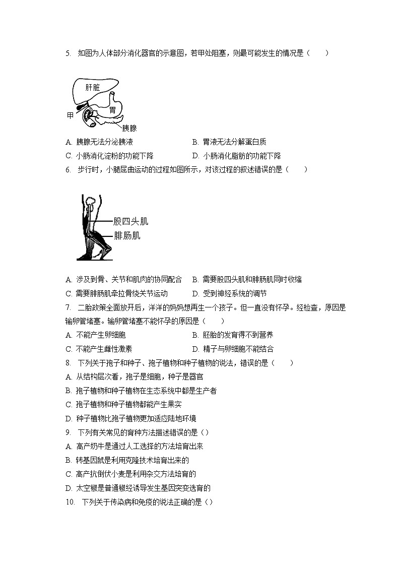 2023年安徽省滁州市南片五校中考生物二模试卷（含答案解析）第2页