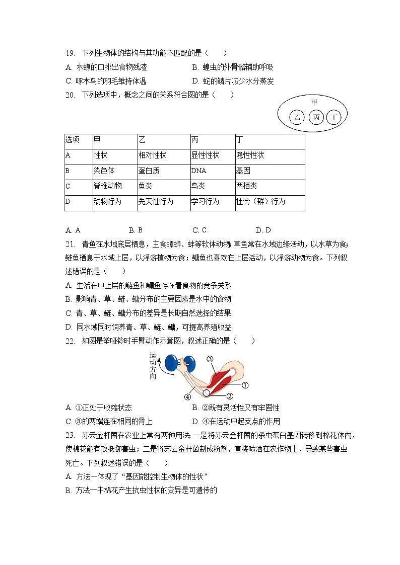 2023年福建省泉州市中考生物二模试卷（含答案解析）03