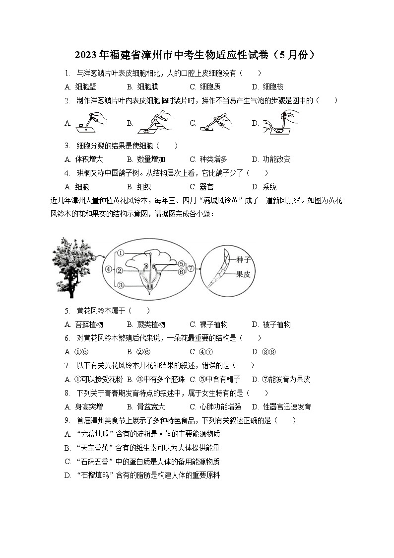 2023年福建省漳州市中考生物适应性试卷（5月份）（含答案解析）01