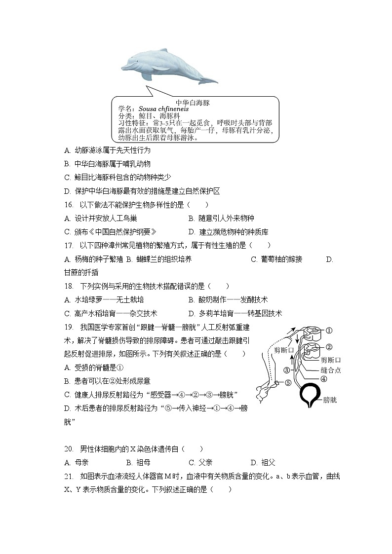 2023年福建省漳州市中考生物适应性试卷（5月份）（含答案解析）03