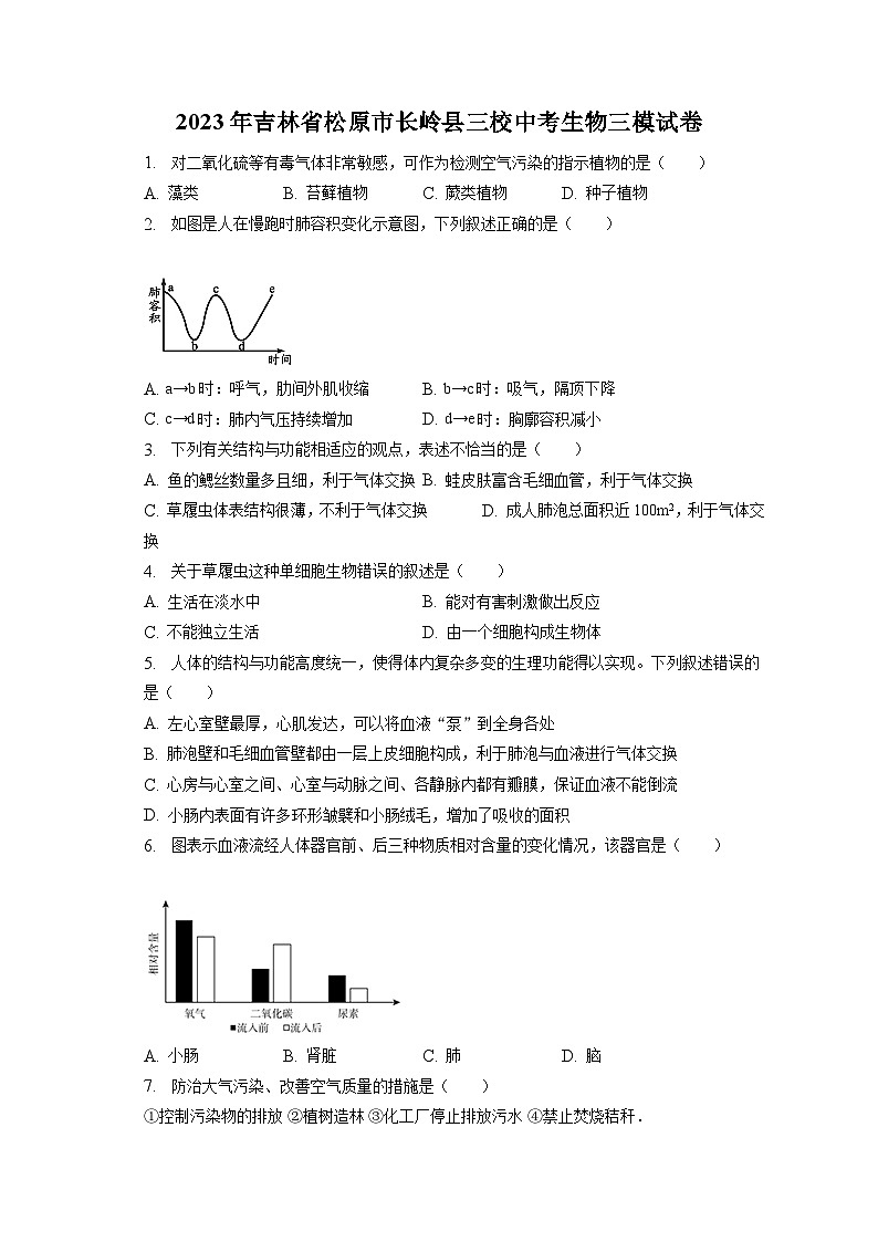 2023年吉林省松原市长岭县三校中考生物三模试卷（含答案解析）01
