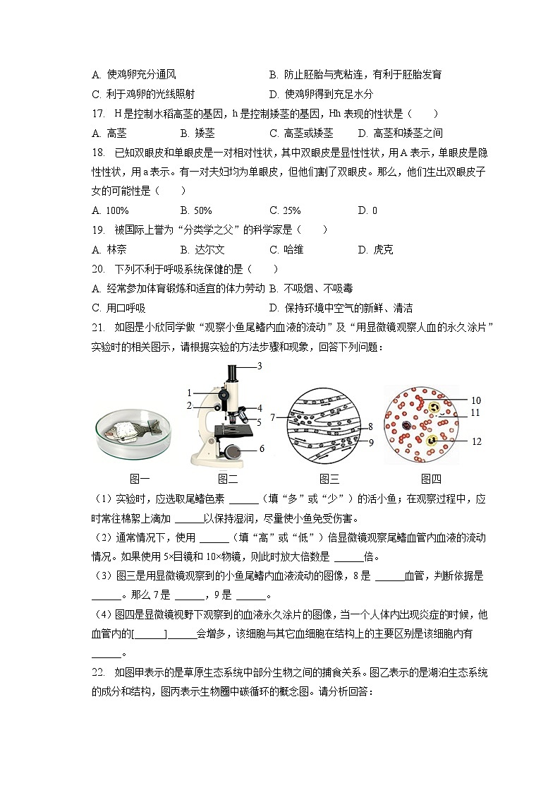 2023年吉林省长春市中考生物模拟试卷（二）（含答案解析）03