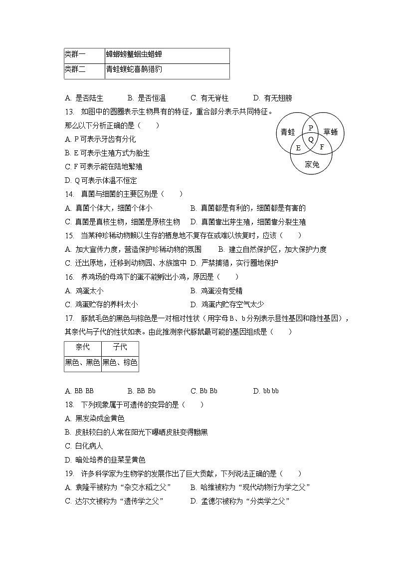 2023年吉林省长春市中考生物模拟试卷（一）（含答案解析）第3页