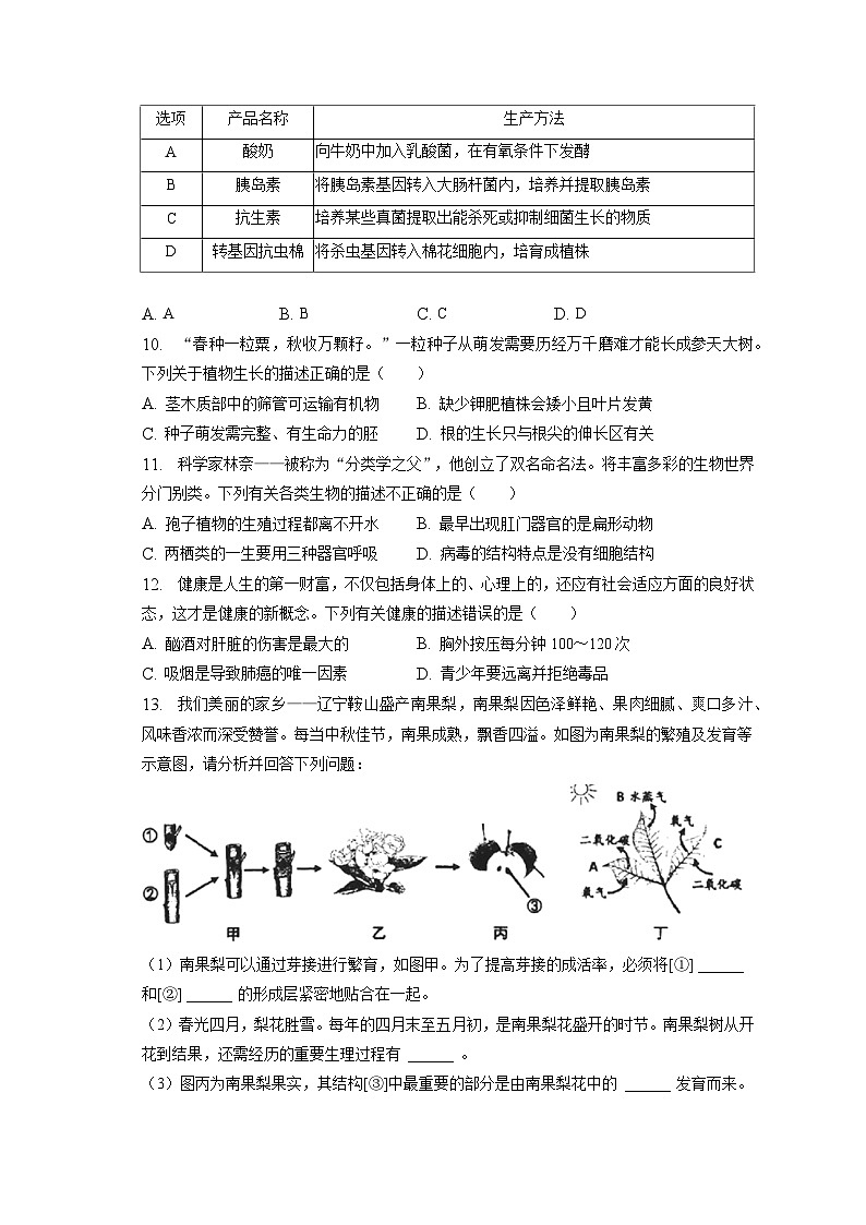 2023年辽宁省鞍山市铁东区中考生物一模试卷（含答案解析）03