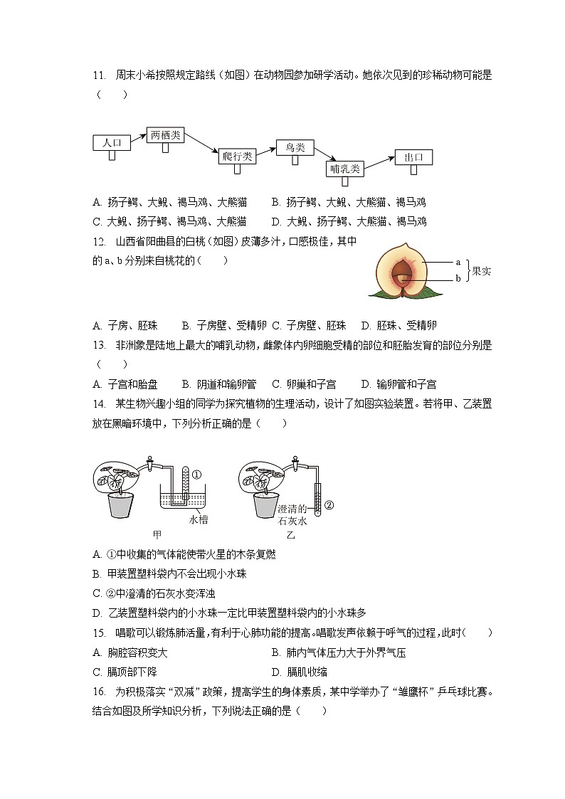 2023年山西省晋中市中考生物考前适应性试卷（含答案解析）第3页