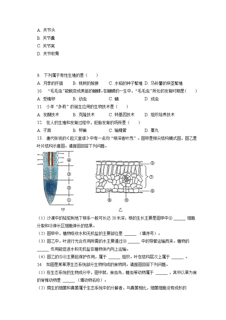 2023年辽宁省沈阳市中考生物一模试卷（含答案解析）02