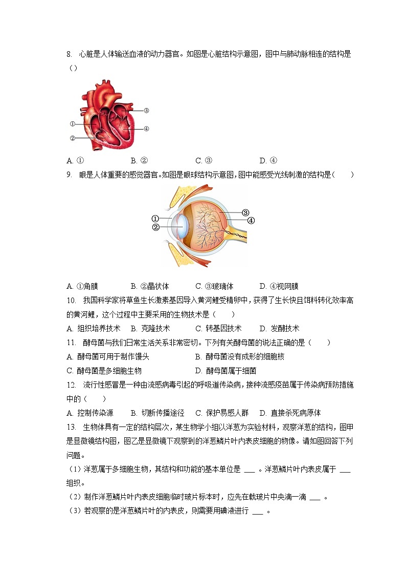 2023年辽宁省中考生物模拟试卷（样卷）（含答案解析）02