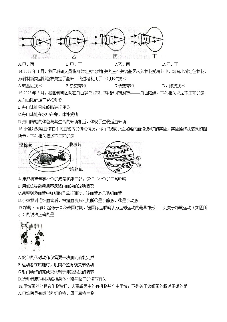 山西省介休市2022-2023学年八年级中考三模生物试题(含答案)第3页