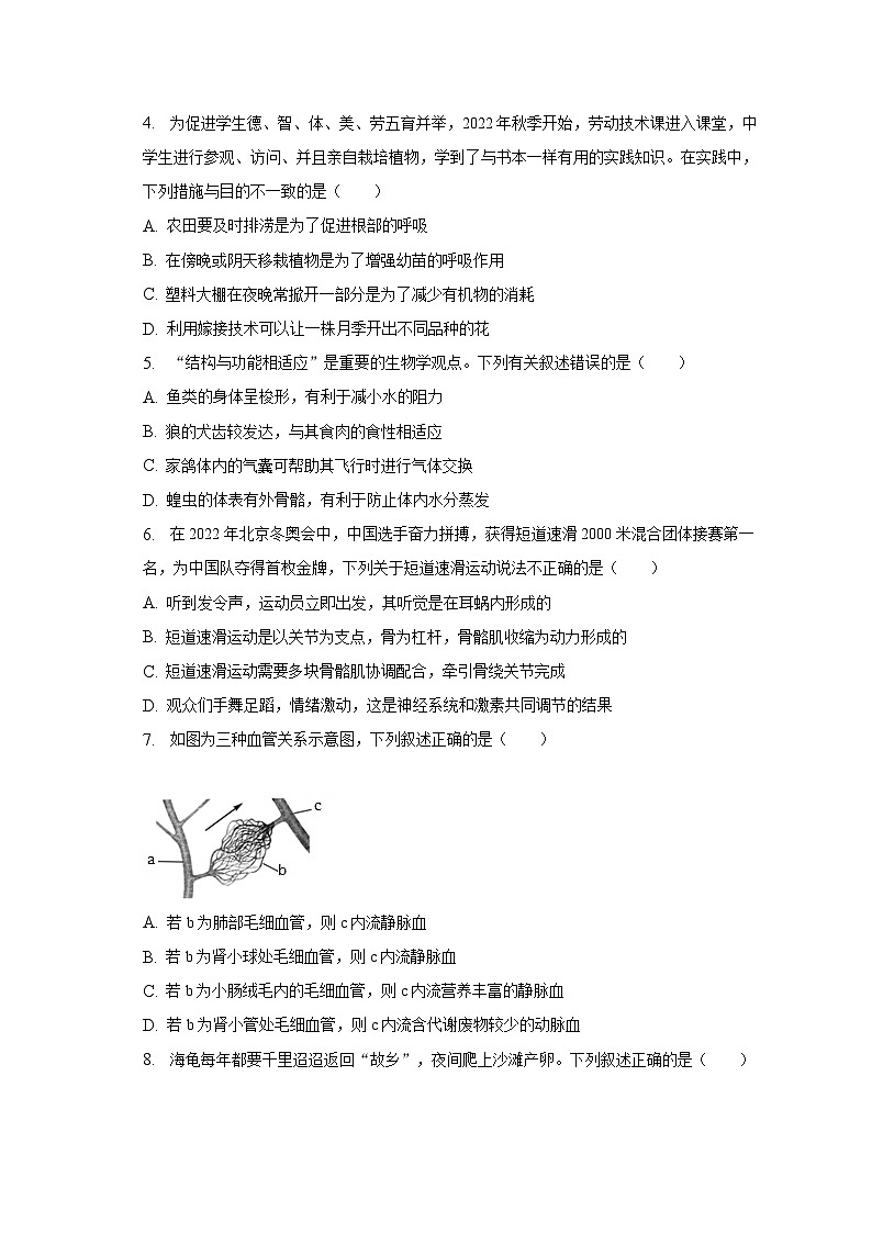 2023年山东省济南市章丘区中考生物二模试卷第2页