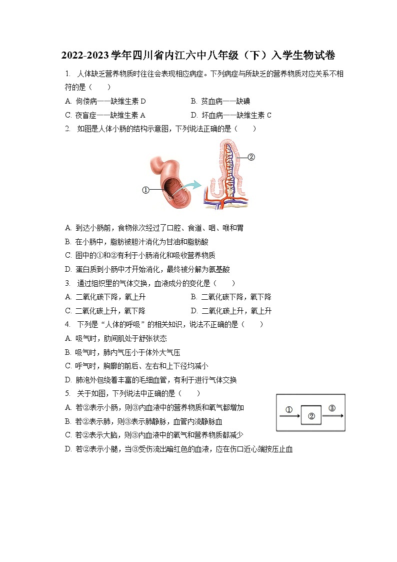2022-2023学年四川省内江六中八年级（下）入学生物试卷（含解析）01