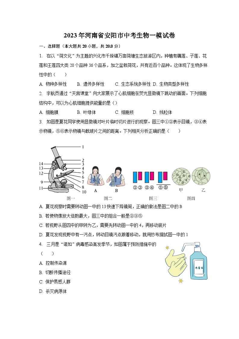 2023年河南省安阳市中考生物一模试卷第1页