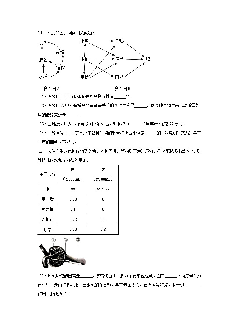 2023年安徽省淮南市凤台县中考生物二模试卷03