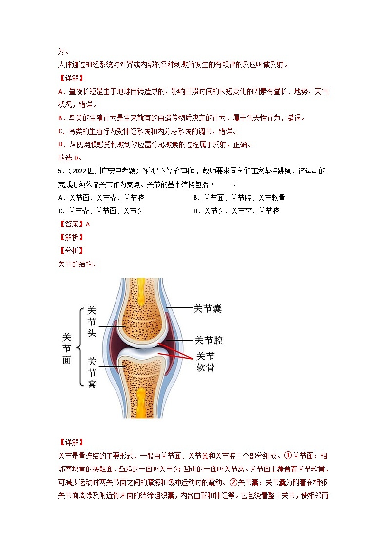 专题08 动物的运动和行为-中考生物真题分项汇编（全国通用）（第3期）03