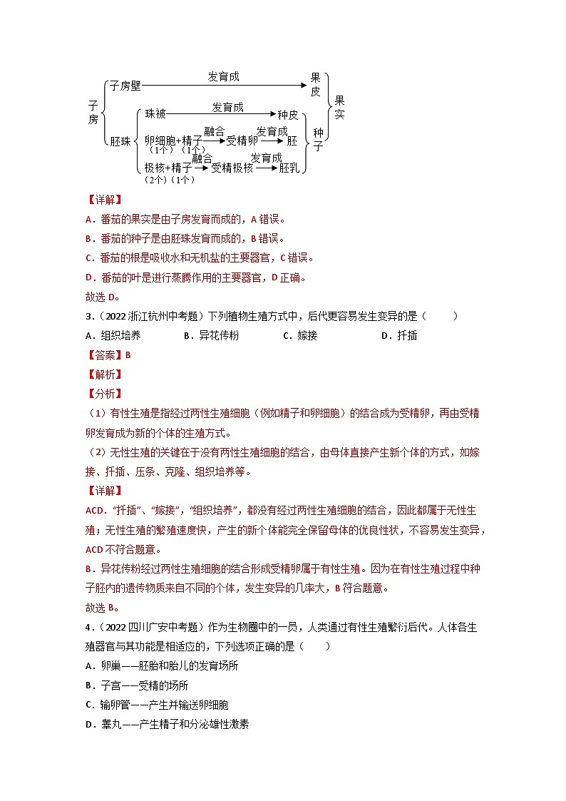 专题11 生物的生殖和发育-中考生物真题分项汇编（全国通用）（第3期）（解析版）第2页