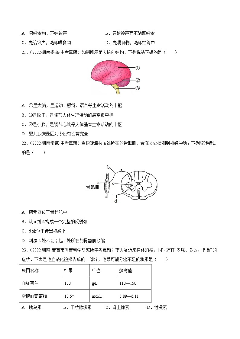 专题07 人体生命活动的调节-中考生物真题分项汇编（全国通用）（第4期）03