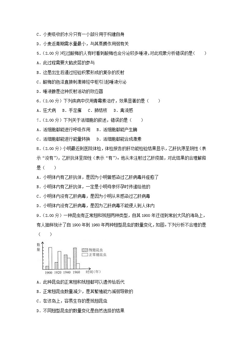 _2018年内蒙古乌海市中考生物真题及答案02
