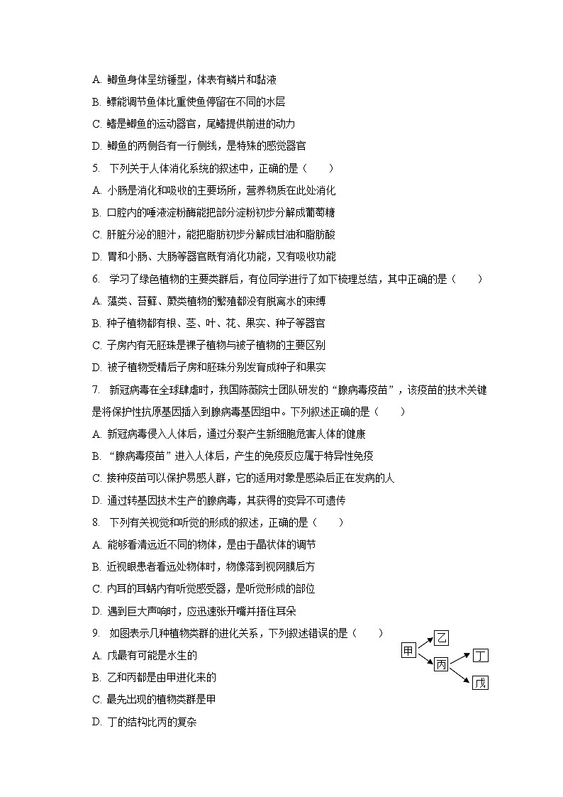 2023年江苏省连云港市东海县中考生物二模试卷（含解析）02