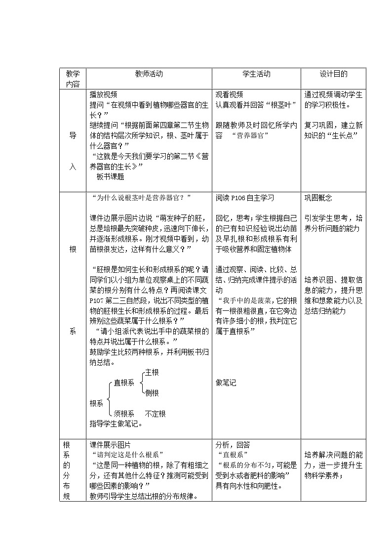 北师大版七年级上册生物教学设计 第6章 绿色开花植物的生活史 第2节 营养器官的生长02