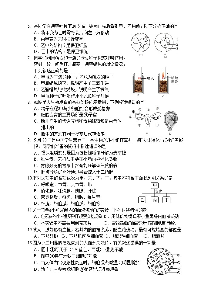 2023年湖南省娄底市初中毕业学业考试二模生物试卷(含答案)02