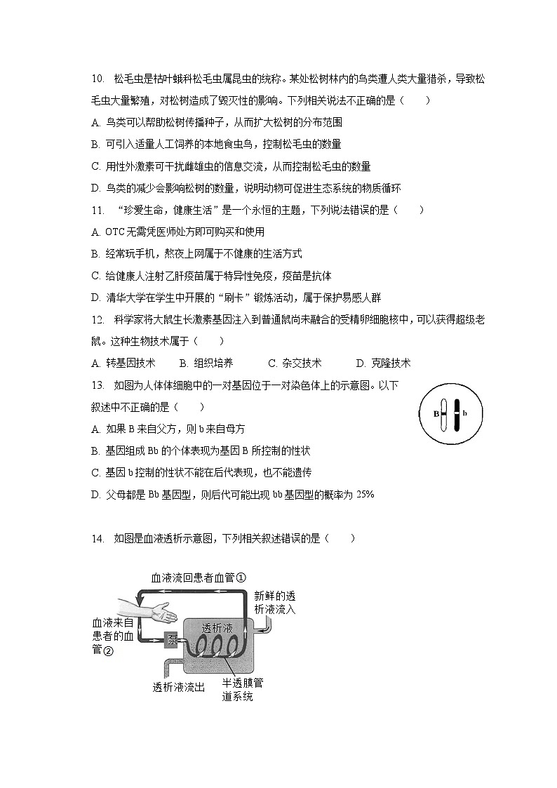 2023年内蒙古呼伦贝尔市鄂伦春中考生物一模试卷（含解析）03
