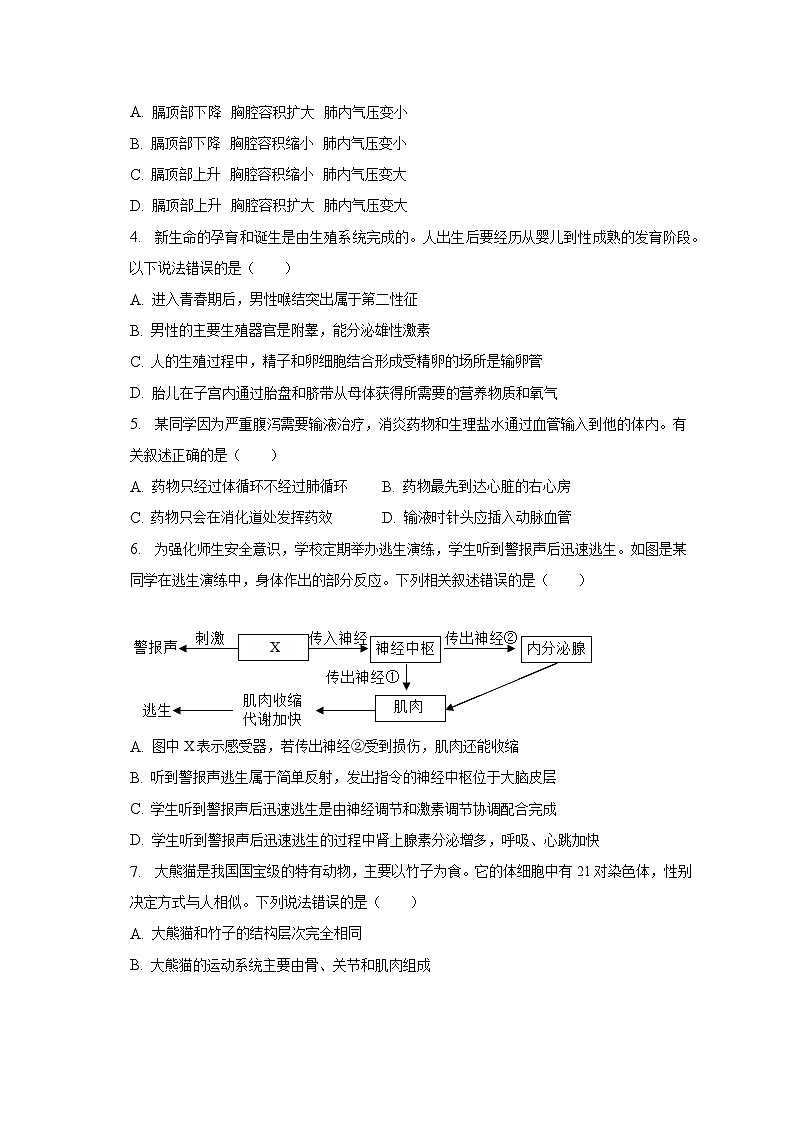 2022-2023学年湖北省黄冈市、孝感市、咸宁市八年（下）质检生物试卷（4月份）（含解析）第2页