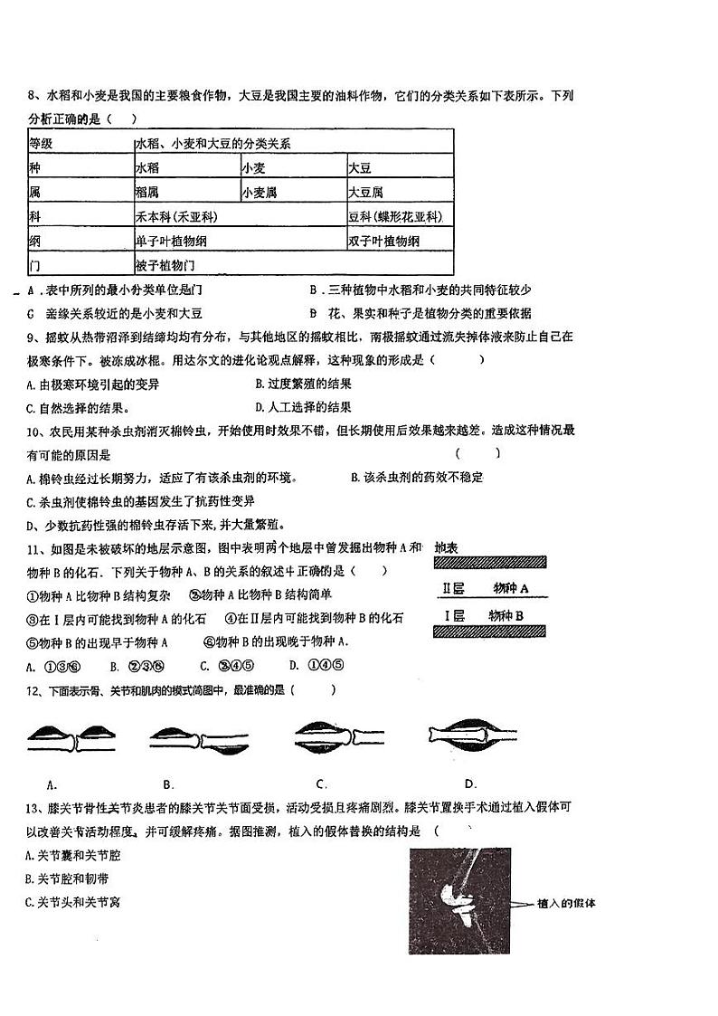 江苏省盐城市射阳外国语2022-2023学年七年级下学期生物期末调研试卷第2页