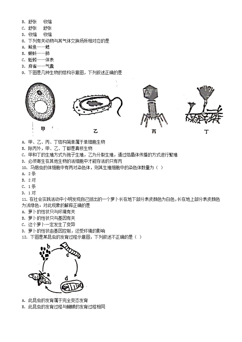 _2021年青海中考生物真题及答案02