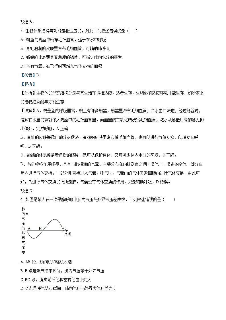 精品解析：2023年内蒙古呼伦贝尔市阿荣旗中考二模生物试题（解析版）02
