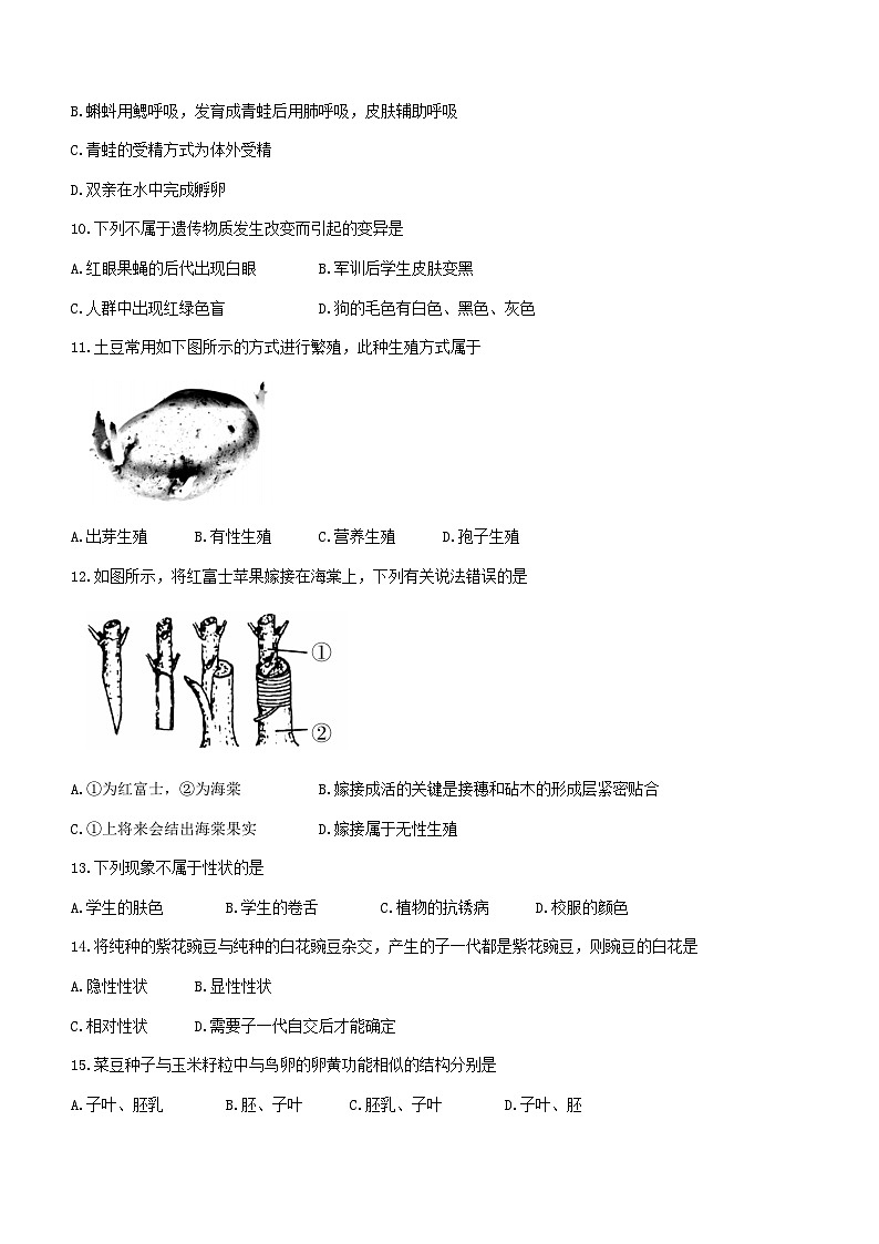 北京市大兴区2022-2023学年八年级上学期期末生物试题(无答案)03