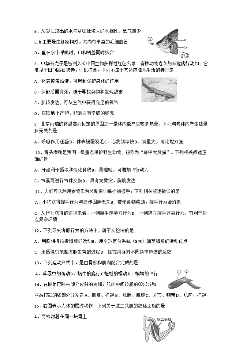 北京市海淀区2022-2023学年八年级上学期期末生物试卷第2页