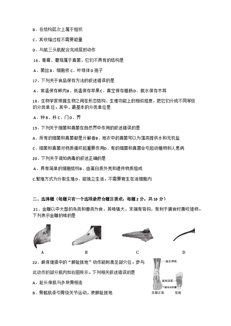 北京市海淀区2022-2023学年八年级上学期期末生物试卷第3页