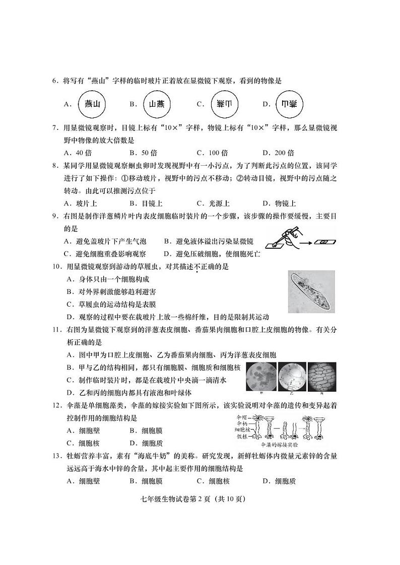 北京市燕山地区2022-2023学年七年级上学期期末生物试卷第2页