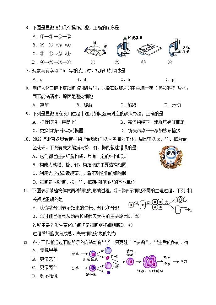 北京市石景山区2022-2023学年七年级上学期期末生物试题02