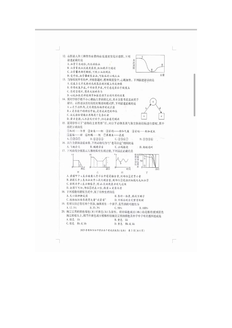 2023年邵阳生物真题(含答案)03