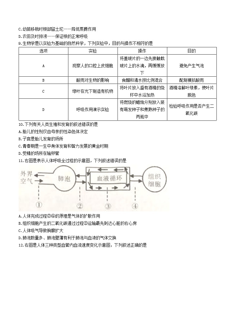 2023年湖南省邵阳市中考生物中考真题(无答案)03