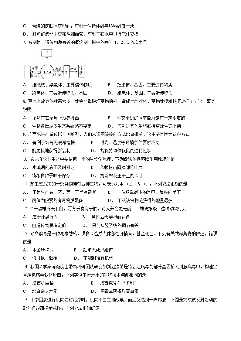 2023年广西钦州市浦北县中考二模生物试题(无答案)02