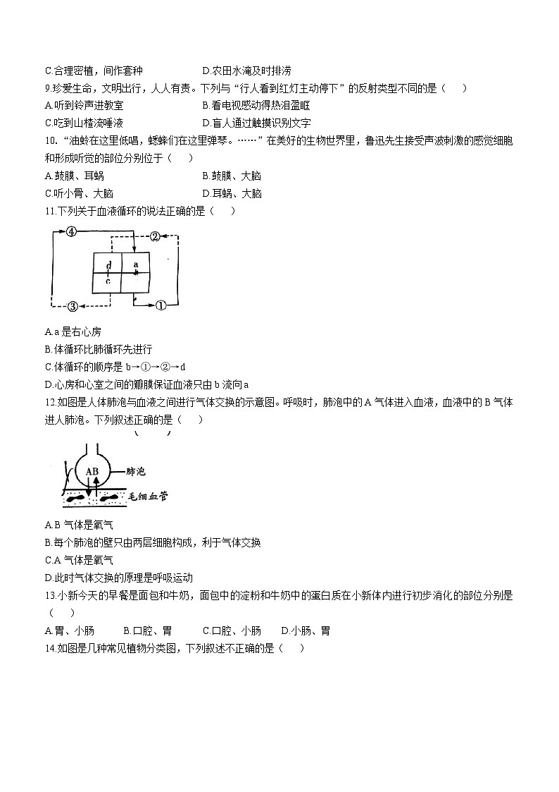 2023年陕西省安康市汉阴县中考三模生物试题第2页