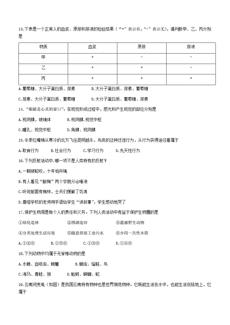 2023年云南省昭通市4县联考中考一模生物试题03