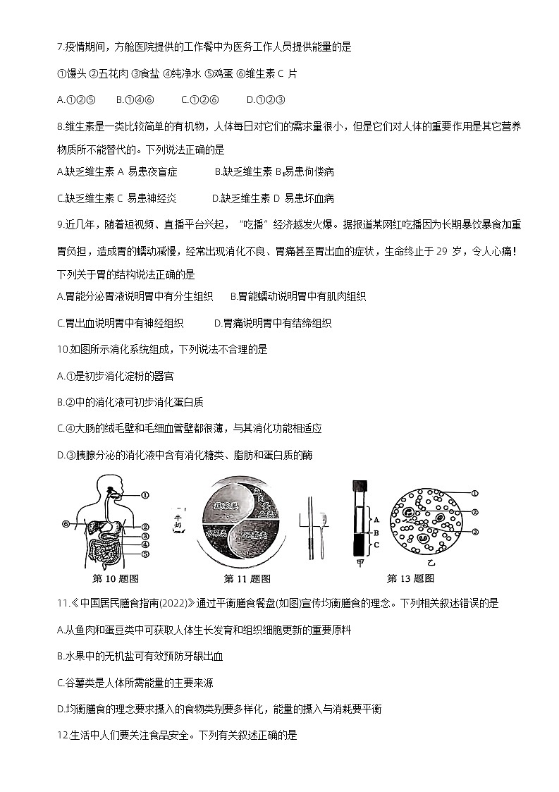 河南省平顶山市宝丰县2022-2023学年七年级下学期期中生物试题02