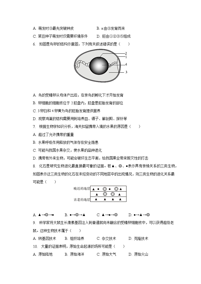 2023年广东省广州市天河区中考生物一模试卷（含解析）02