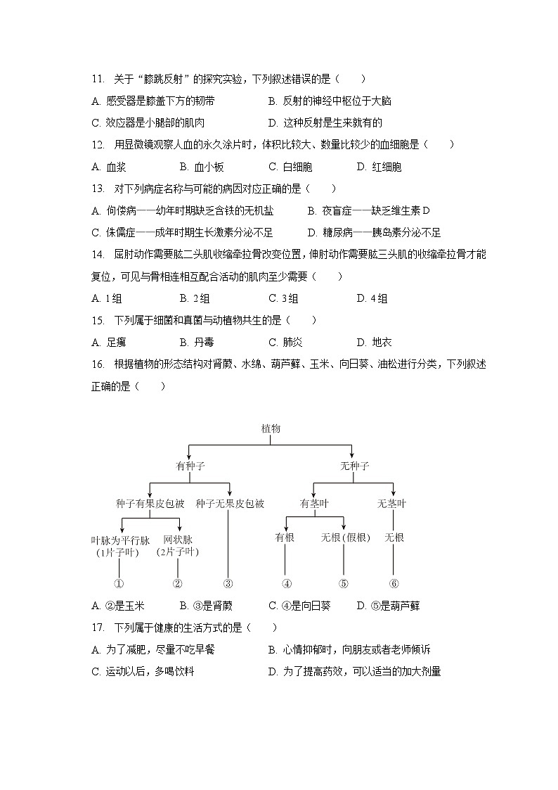 2023年吉林省长春市汽车经开区中考生物一模试卷（含解析）03