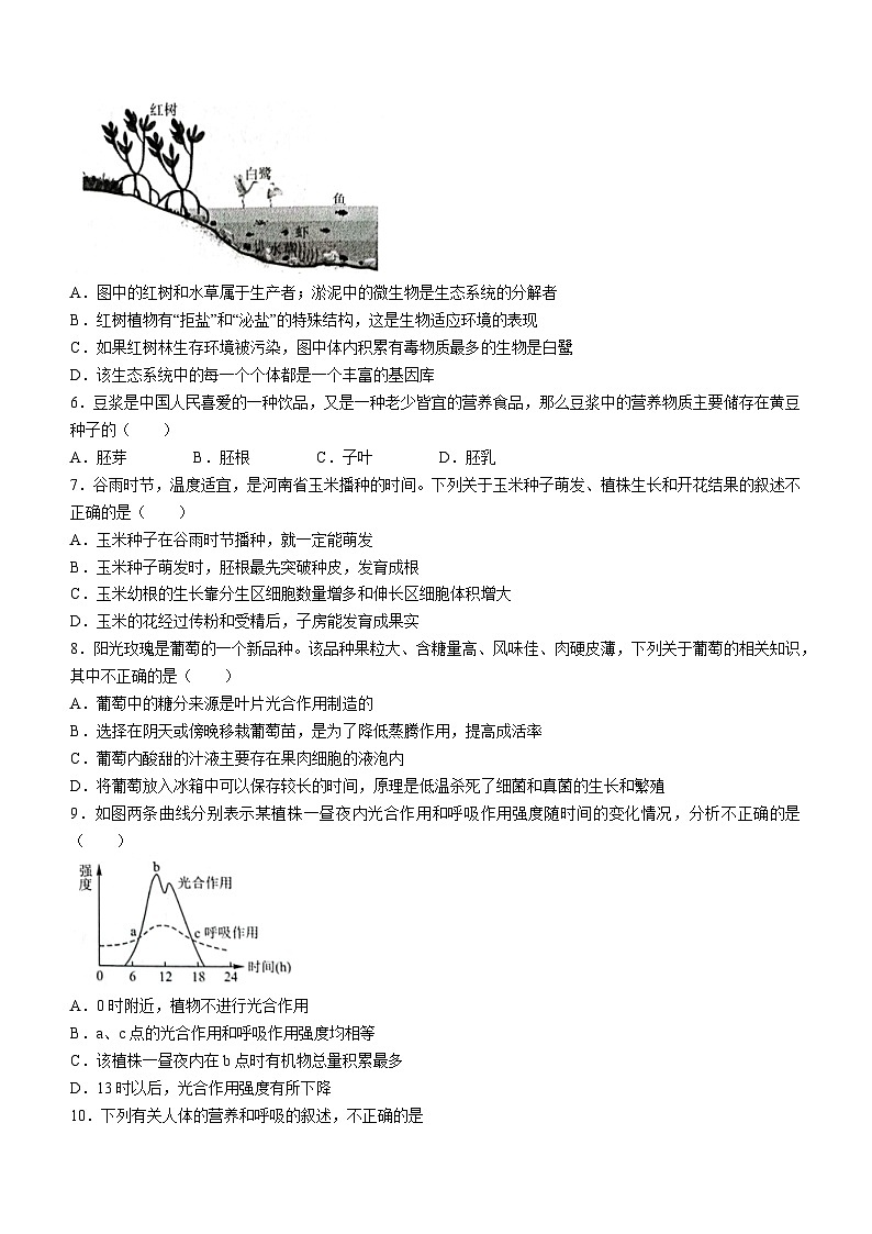 2023年河南省洛阳市孟津县中考一模生物试题（含答案）02