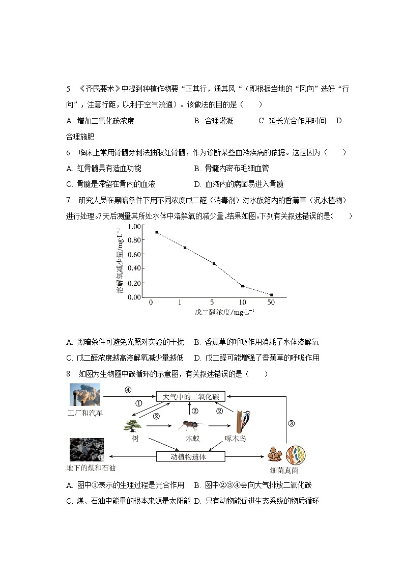 2023年江苏省苏州市中考生物试卷及答案解析02
