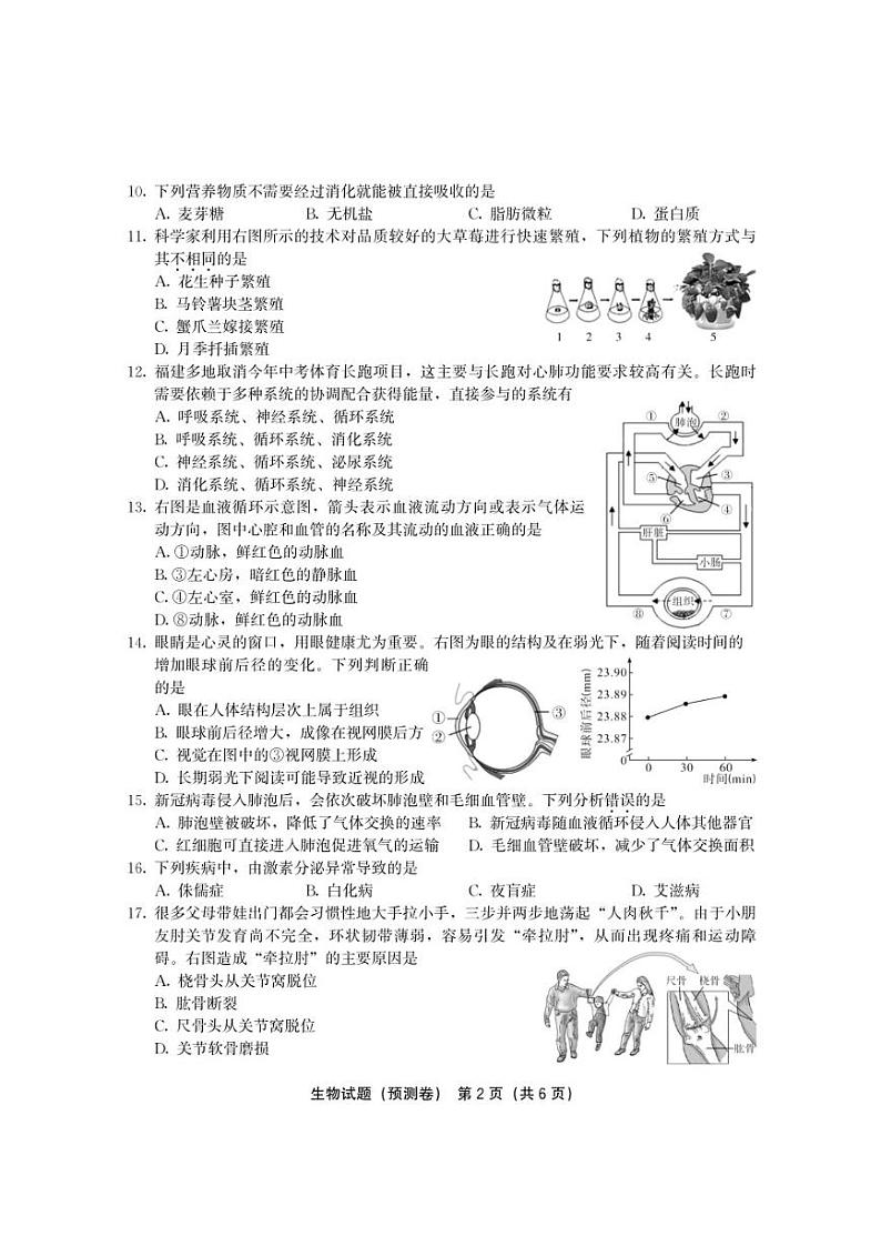 2022-2023初中毕业班百校联考模拟考试生物预测卷含参考答案第2页