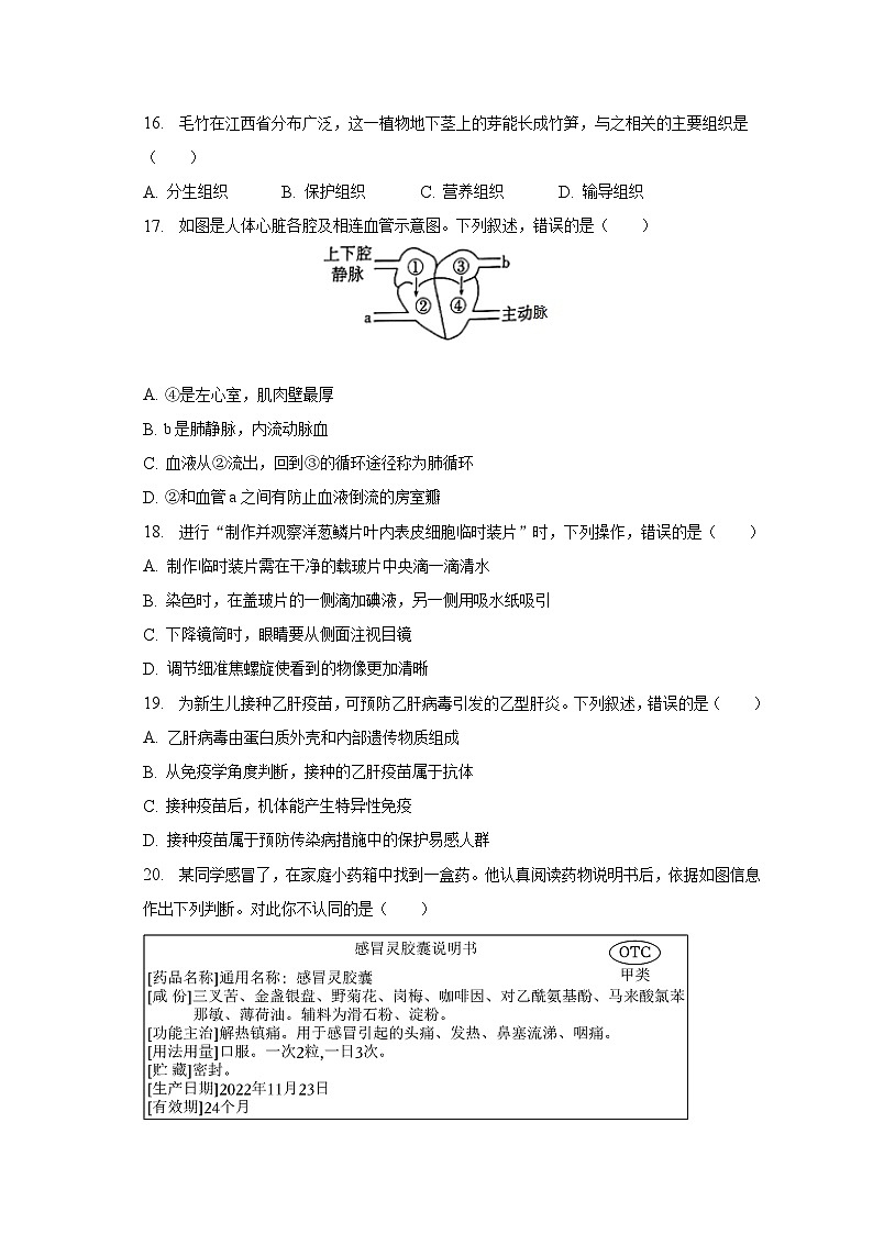 2023年江西省中考生物试卷（含解析）第3页