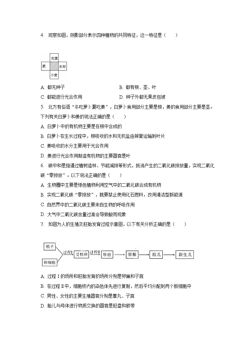 2023年山东省聊城市莘县中考生物三模试卷（含答案）02
